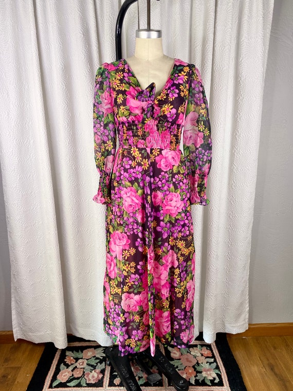 Vintage 1970s Montgomery Ward Floral Maxi Dress, … - image 3