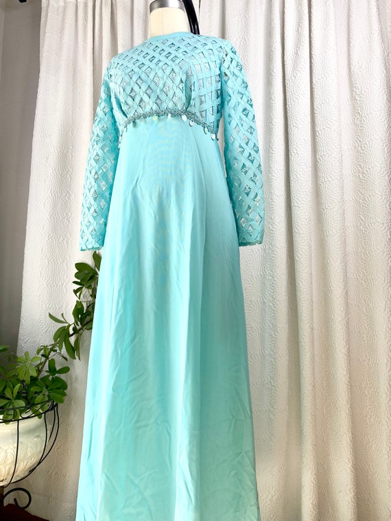 Vintage Turquoise Crochet Knit Top Prom Dress, Vi… - image 6