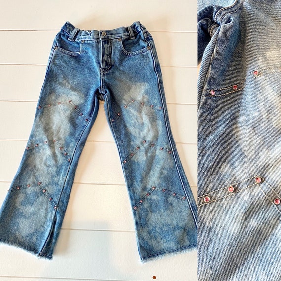 Vintage Y2K Revolt Flare Jeans with Pink Rhinesto… - image 1