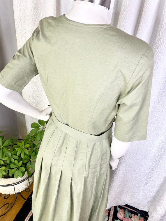 Vintage Laura Ashley Sage Green Linen Blend Pleat… - image 9