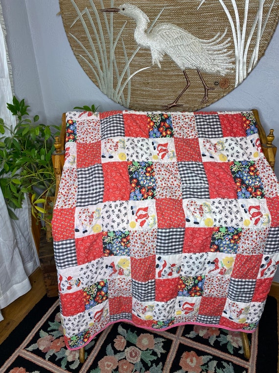 Vintage Holly Hobbie Handmade Hand Quilted Feedsack Patchwork
