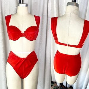 Vintage Red Miraclesuit Two Piece Swimsuit, Vintage Bathing Suit, Vintage Swim Suit, Vintage Red Bikini, High Waist Bikini, Size Large
