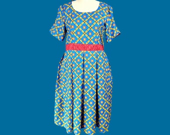 Vintage 1960s Mod Midi Dress, Abstract Pattern, Size Large