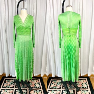 Vintage 1960s Bright Green Abstract Pattern Boho Maxi Dress, Dayglo Maxi Dress, Psychedelic Maxi Dress, Mod Dress, Maxi Dress, Size 5