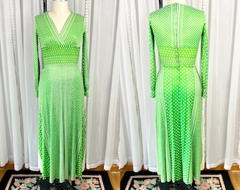 Vintage 1960s Bright Green Abstract Pattern Boho Maxi Dress, Dayglo Maxi Dress, Psychedelic Maxi Dress, Mod Dress, Maxi Dress, Size 5