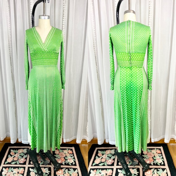 Vintage 1960s Bright Green Abstract Pattern Boho … - image 1