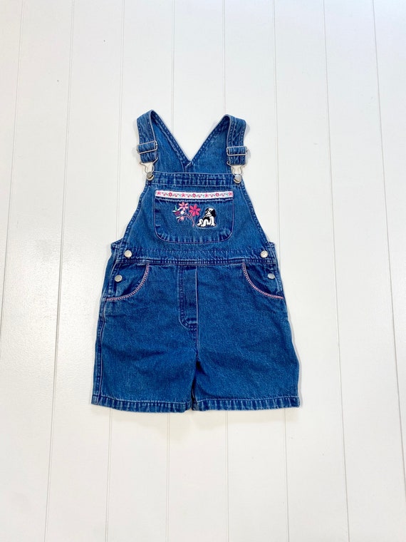 Vintage Little Big Dogs Denim Jean Shortalls, Vintage… Gem