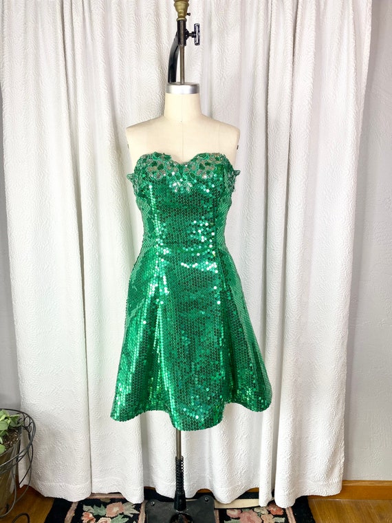 Vintage Amore Iridescent Emerald Green Sequin Min… - image 2