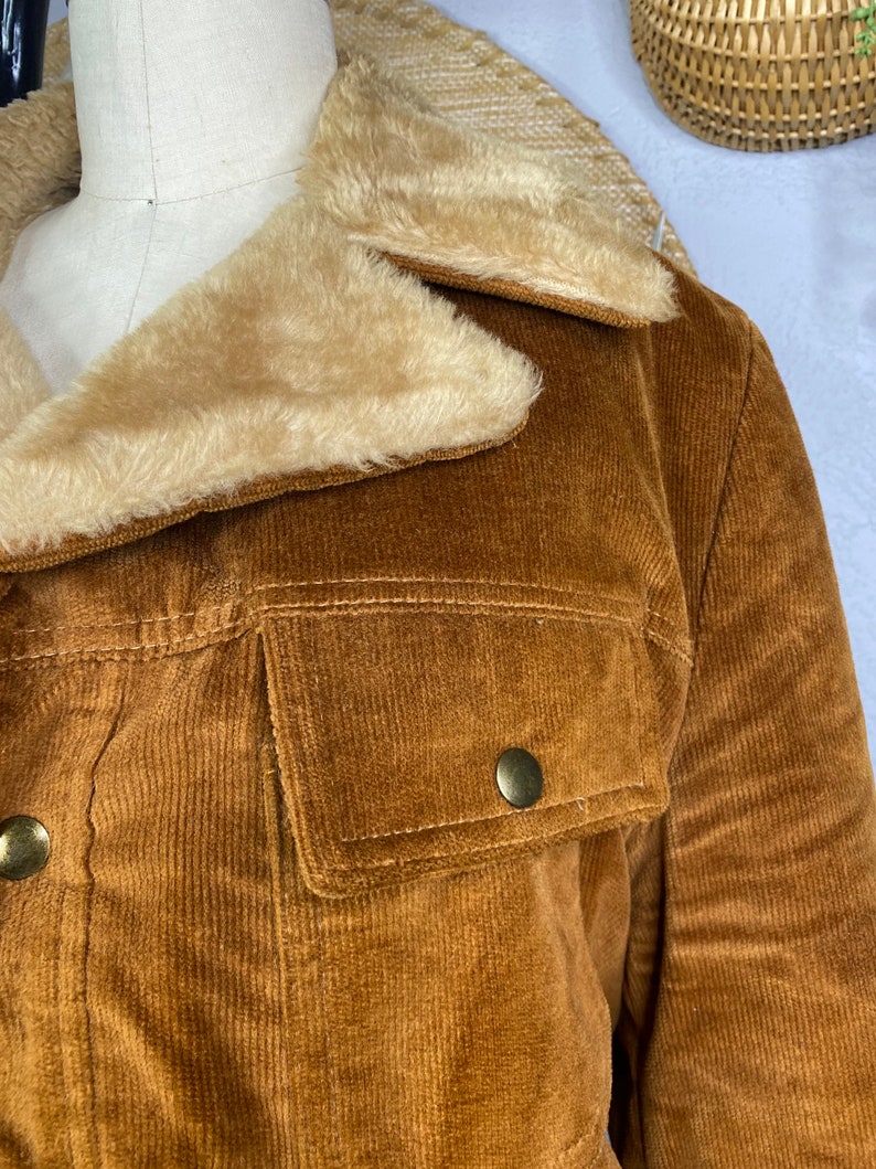 Vintage Penny Lane Style Corduroy Coat with Fur Trim and Lining, Fur Collar Coat, Vintage Penny Lane Coat, Size Large image 8