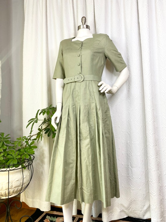 Vintage Laura Ashley Sage Green Linen Blend Pleat… - image 3