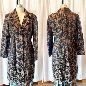 Vintage Black and Metallic Copper Brocade Trench Coat, Vintage Brocade Jacket, Vintage Brocade Trench Coat, Vintage Trench Coat, Size 12