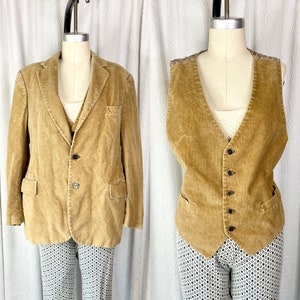 Vintage 1970s European Craft Corduroy Suit Jacket and Vest, Corduroy Suit Jacket, Corduroy Vest, Corduroy Blazer, Size Medium/Large