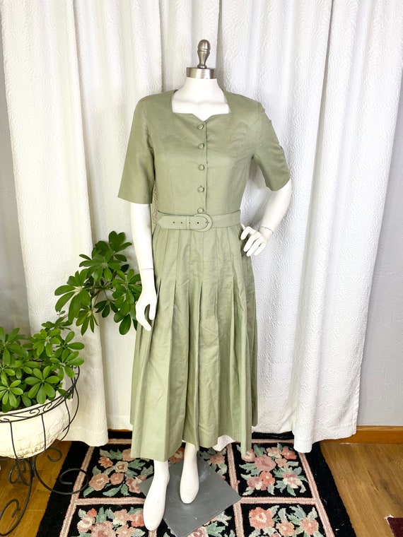 Vintage Laura Ashley Sage Green Linen Blend Pleat… - image 2