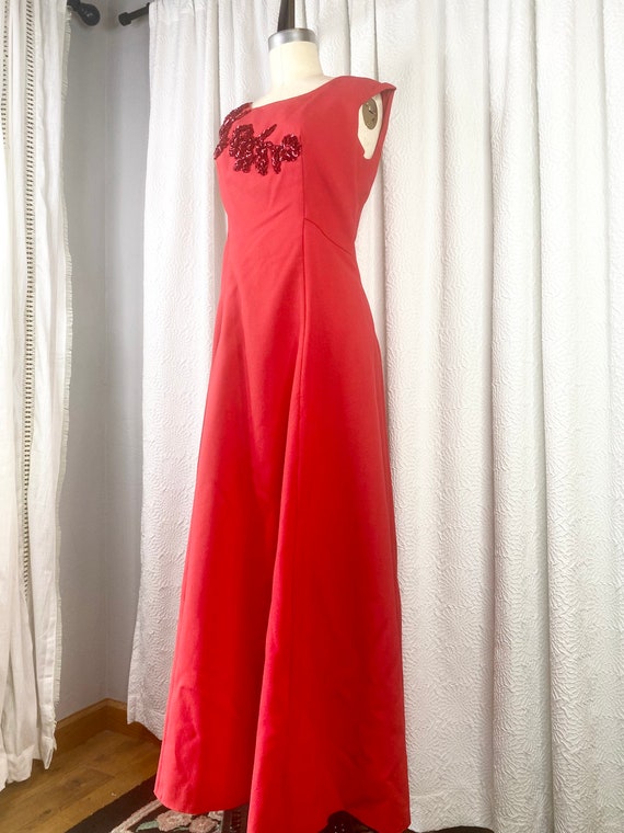 Vintage 1960s Red Beaded Evening Gown, Vintage Re… - image 3