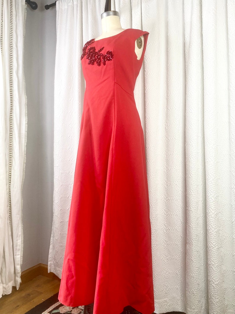 Vintage 1960s Red Beaded Evening Gown, Vintage Red Gown, Beaded Gown, Vintage Evening Gown, Mother of the Bride, Christmas Party image 3