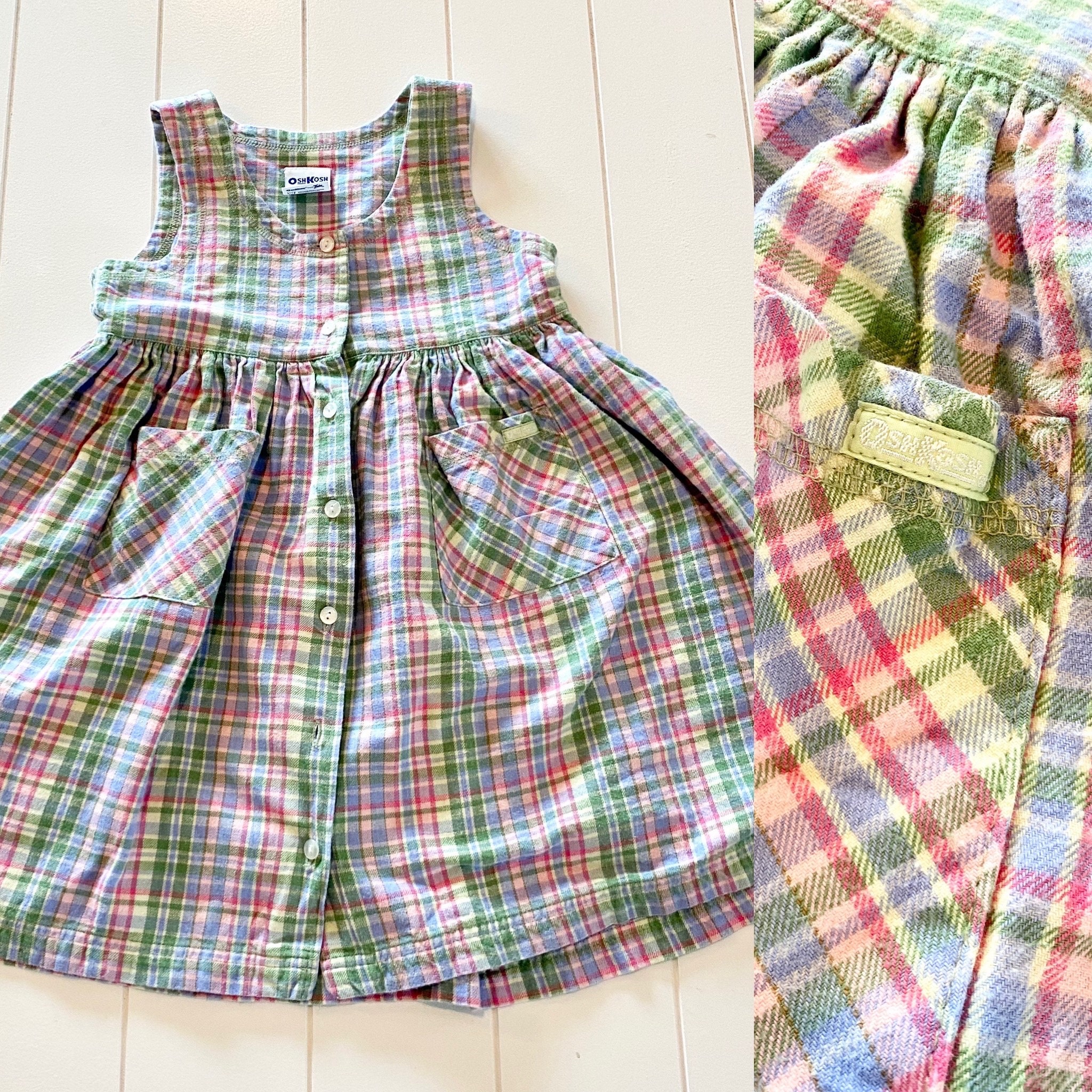 Vintage Oshkosh BGosh Pastel Plaid Fleece Dress, Vintage Oshkosh Dress, Pastel Plaid, Easter Dress, Spring Dress, Fall Dress, Size 6X