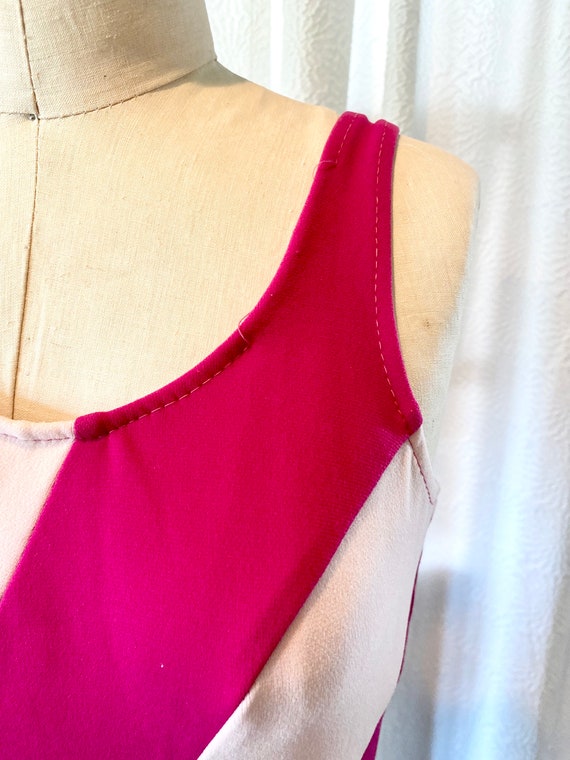 Vintage 1960s Pink Two Tone Chevron One Piece Swi… - image 7