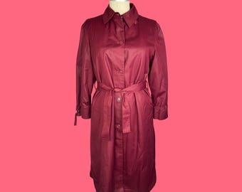 Vintage Burgundy Fully Lined Trench Coat, Size 6
