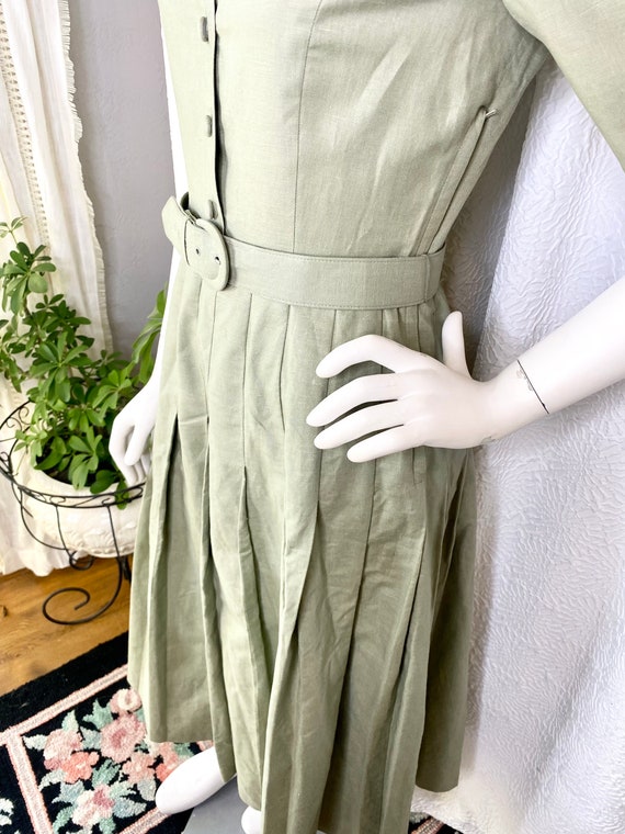 Vintage Laura Ashley Sage Green Linen Blend Pleat… - image 7