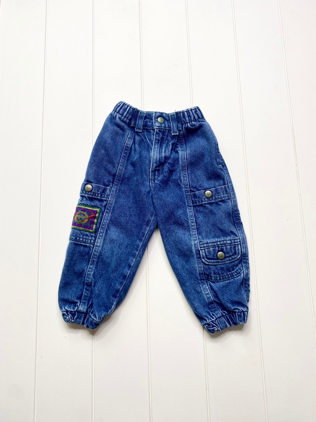 Vintage Little Levis Cargo Denim Jeans With Elastic Ankles, 80s Jeans