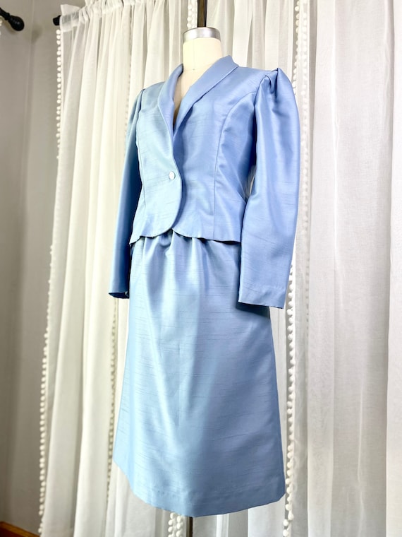 Vintage Periwinkle Blue Dupioni Silk Two Piece Sk… - image 3