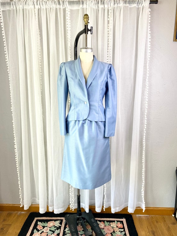 Vintage Periwinkle Blue Dupioni Silk Two Piece Sk… - image 7