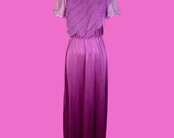 Vintage 70s Purple Maxi Dress, Flowy Lacy Romantic Chiffon, Size Small