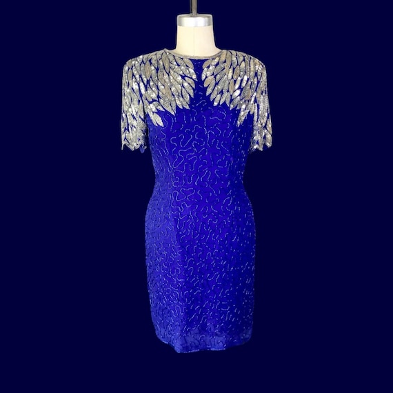 Vintage Stenay Beaded Silk Mini Dress, Royal Blue Silver, Size 10 - Etsy Vintage Stenay Beaded Silk Mini Dress, Royal Blue Silver, Size 10 - Etsy