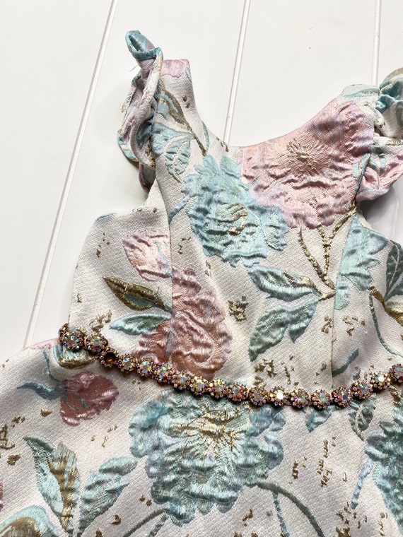 Vintage Pastel Brocade Dress, Vintage Floral Broc… - image 3