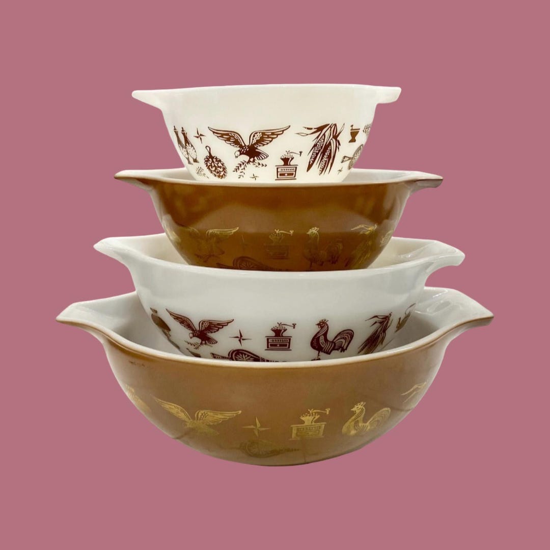 Vintage 1960s Pyrex Cinderella Mixing Bowl Set, Early American