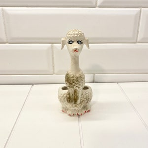 Vintage Mid Century Modern Ceramic Poodle Lipstick Holder, Vintage Kitschy Gift, Mother's Day Gift