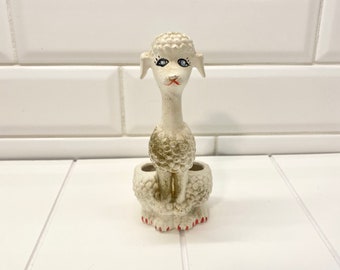 Vintage Mid Century Modern Ceramic Poodle Lipstick Holder, Vintage Kitschy Gift, Mother's Day Gift