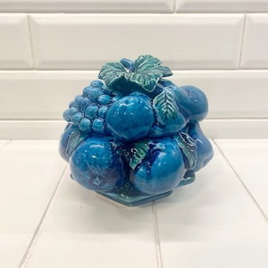 Vintage Inarco Moody Indigo Blue Majolica Fruit Canister with Lid, Inarco Japan Canister, Mid Century Modern Canister Kitchen Storage, E2375