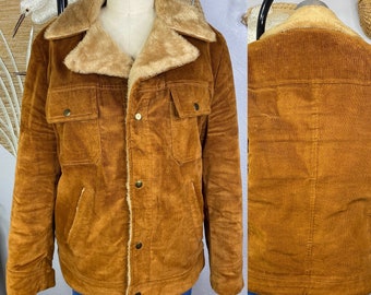 Vintage Penny Lane Style Corduroy Coat with Fur Trim and Lining, Fur Collar Coat, Vintage Penny Lane Coat, Size Large