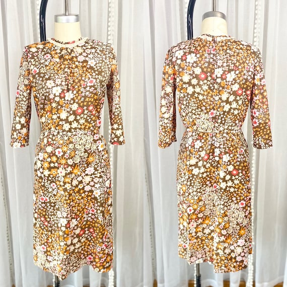 Vintage 1960s Crepe Rayon Bright Floral Day Dress… - image 1