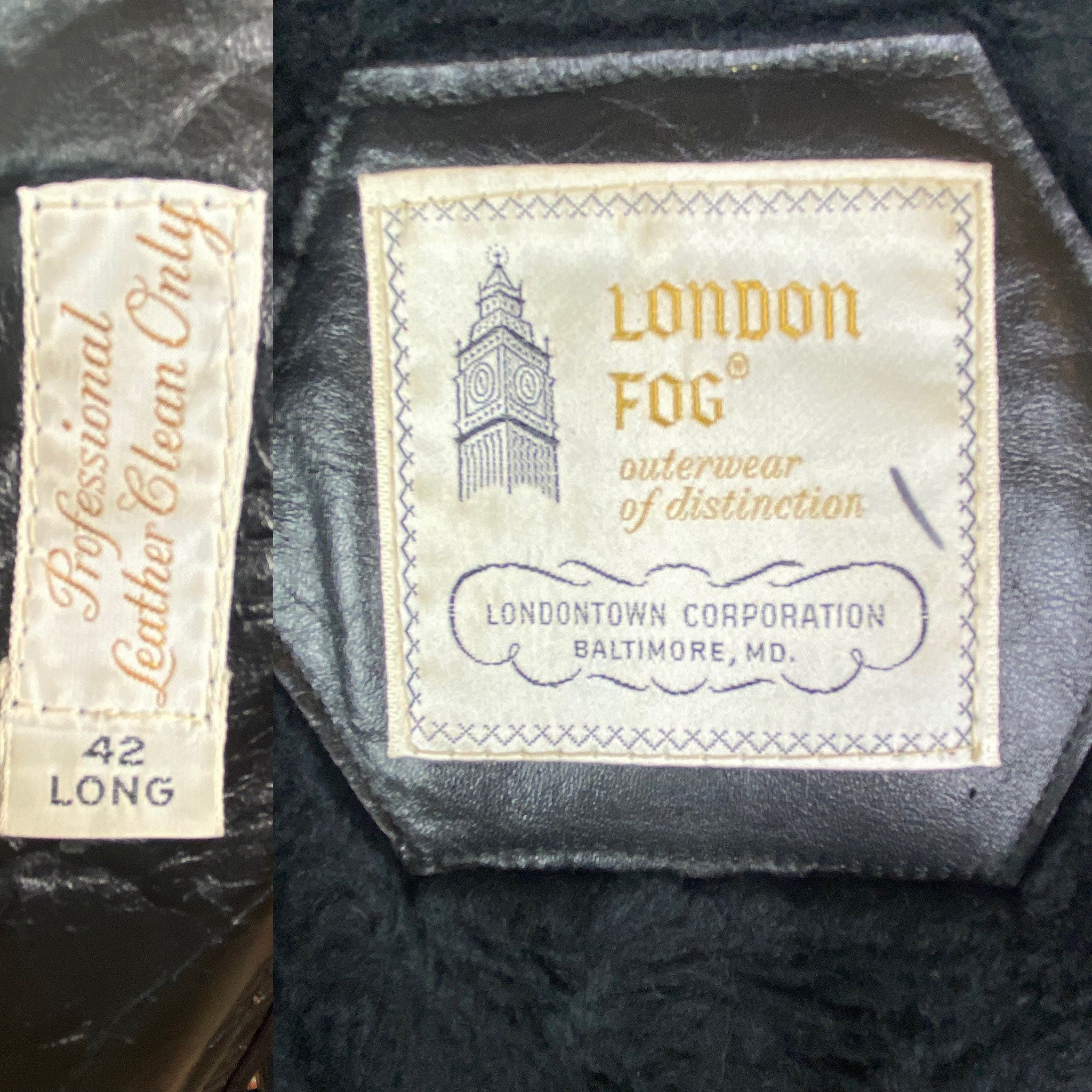 Vintage London Fog Vintage Black Leather Jacket Size 42 Long
