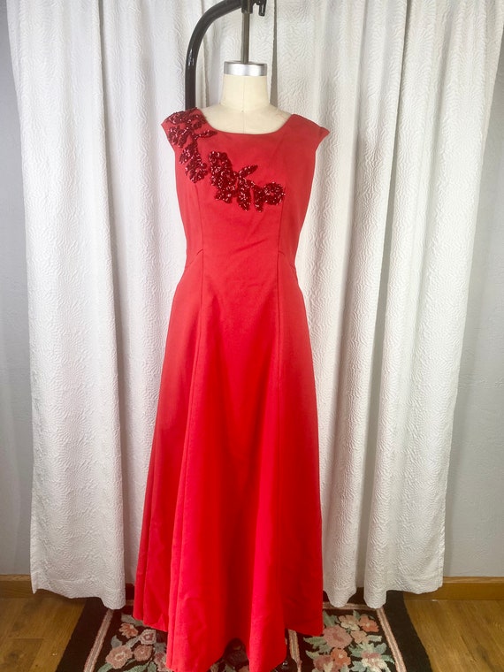 Vintage 1960s Red Beaded Evening Gown, Vintage Re… - image 2