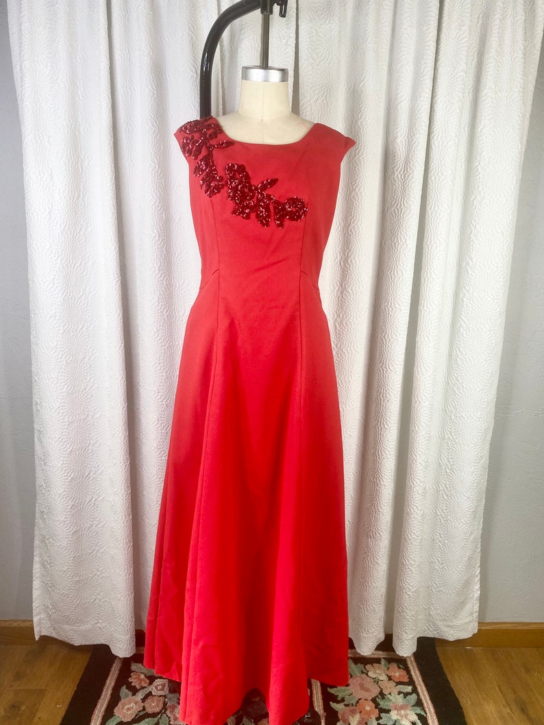 Vintage 1960s Red Beaded Evening Gown, Vintage Red Gown, Beaded Gown, Vintage Evening Gown, Mother of the Bride, Christmas Party image 2