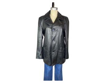 Vintage London Fog Vintage Black Leather Jacket, Size 42 Long