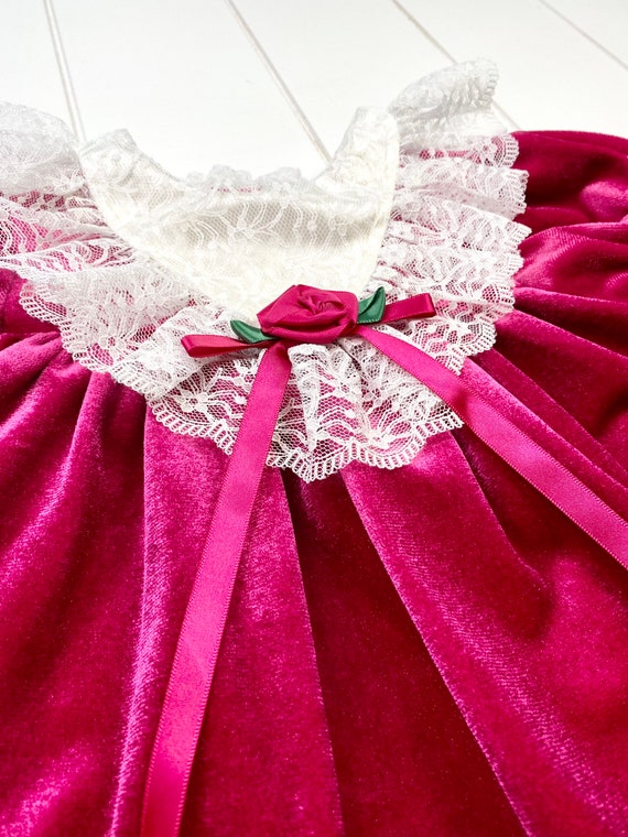 Vintage Chantilly Place Hot Pink Velvet and Lace … - image 2