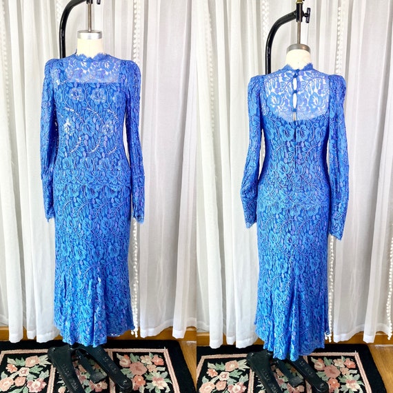 Vintage 1960s Bernadette Dukas Blue Lace Sequin Gown,… - Gem