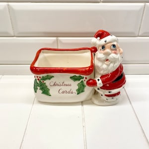 Vintage 1950er Jahre Kress Weihnachtsmann mit Tasche Weihnachtskartenhalter, Vintage Weihnachtsmann Pflanzer, Retro Weihnachtsmann, Mid Century Modern, Vintage Weihnachten