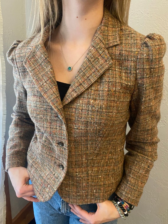 Vintage Plaid Tweed Wool Blazer, Vintage Wool Bla… - image 2