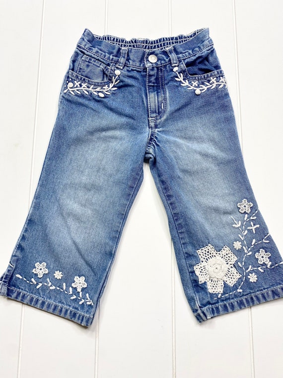 Vintage Flare Jeans with Lace Embroidery, Vintage… - image 4