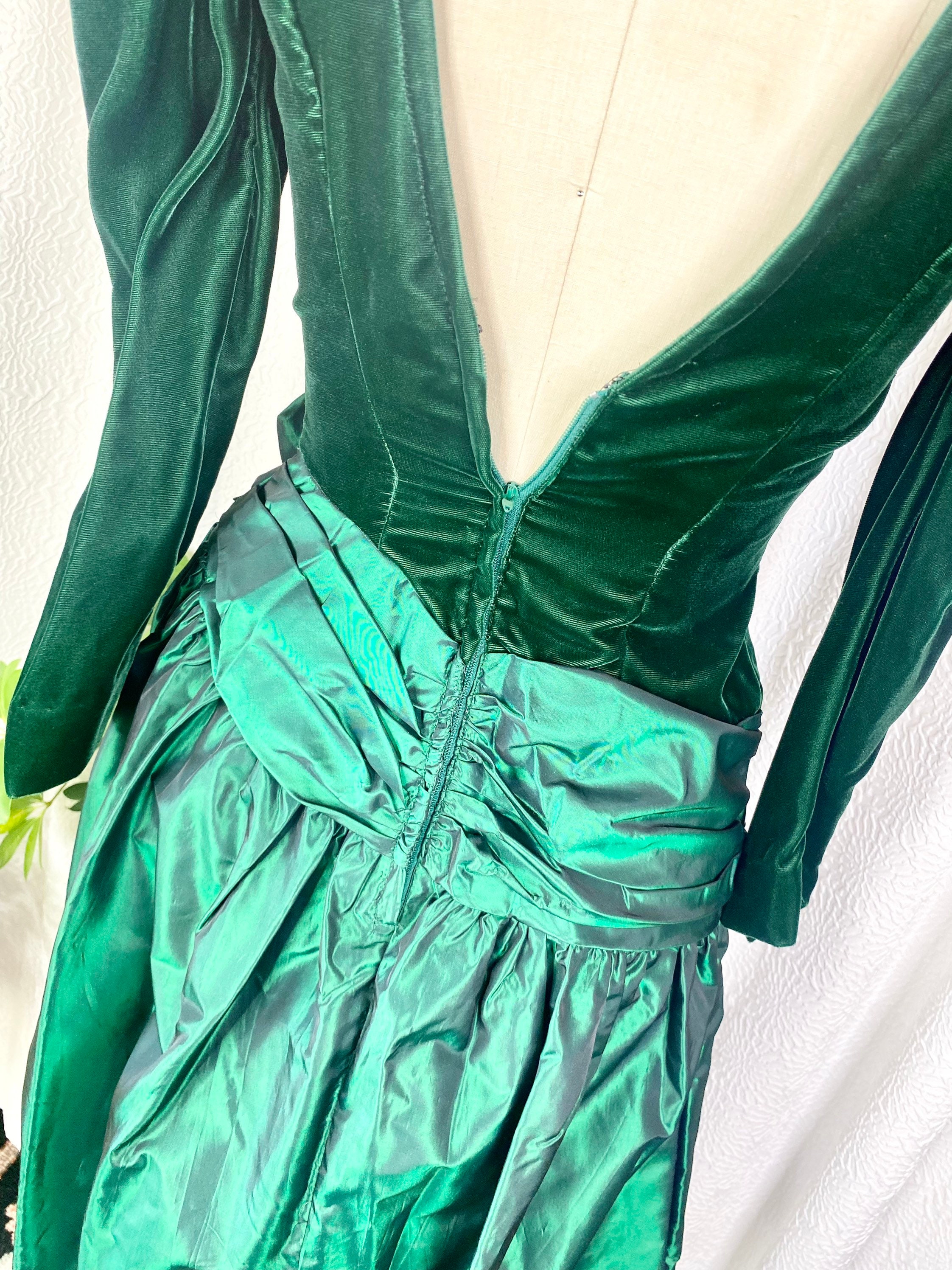 Vintage 1960s Emerald Green Velvet and Taffeta Long Sleeve - Etsy