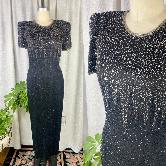 Vintage Patra Petite Black and Silver Sequin Dres… - image 1