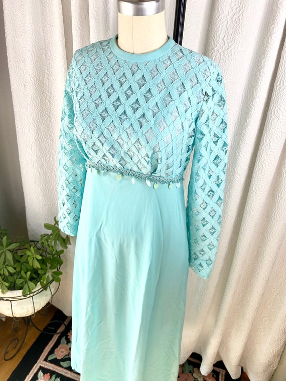 Vintage Turquoise Crochet Knit Top Prom Dress, Vi… - image 5