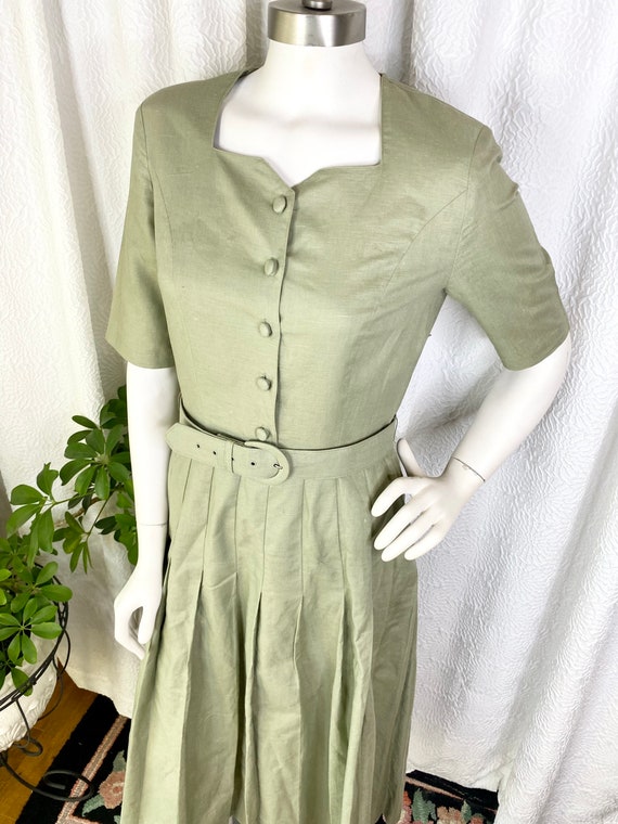 Vintage Laura Ashley Sage Green Linen Blend Pleat… - image 5