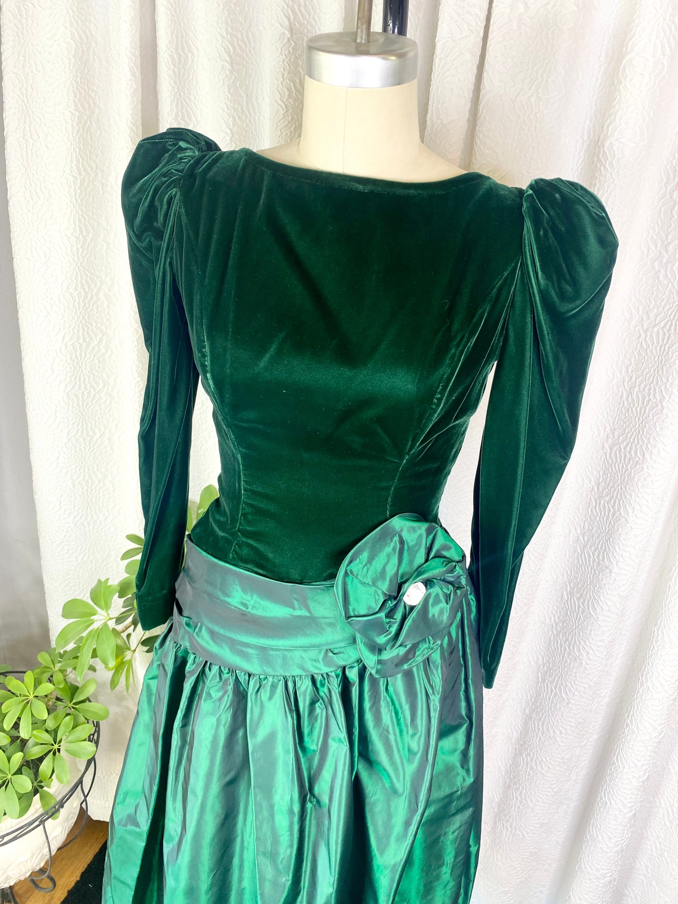 Vintage 1960s Emerald Green Velvet and Taffeta Long Sleeve - Etsy