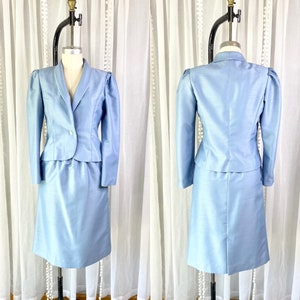 Vintage Periwinkle Blau Dupionseide Zweiteiler Rock Anzug, Vintage Anzug, Duponi Seide Anzug, Vintage Rock Anzug, Hellblauer Anzug, Größe Medium